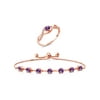 Gem Stone King 2.87 Ct Round Purple Amethyst 18K Rose Gold Plated Silver Ring Bracelet Set