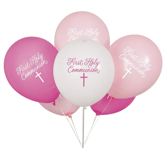 Fancy Cross First Holy Communion Latex Balloons I Pink I 8 Pcs.