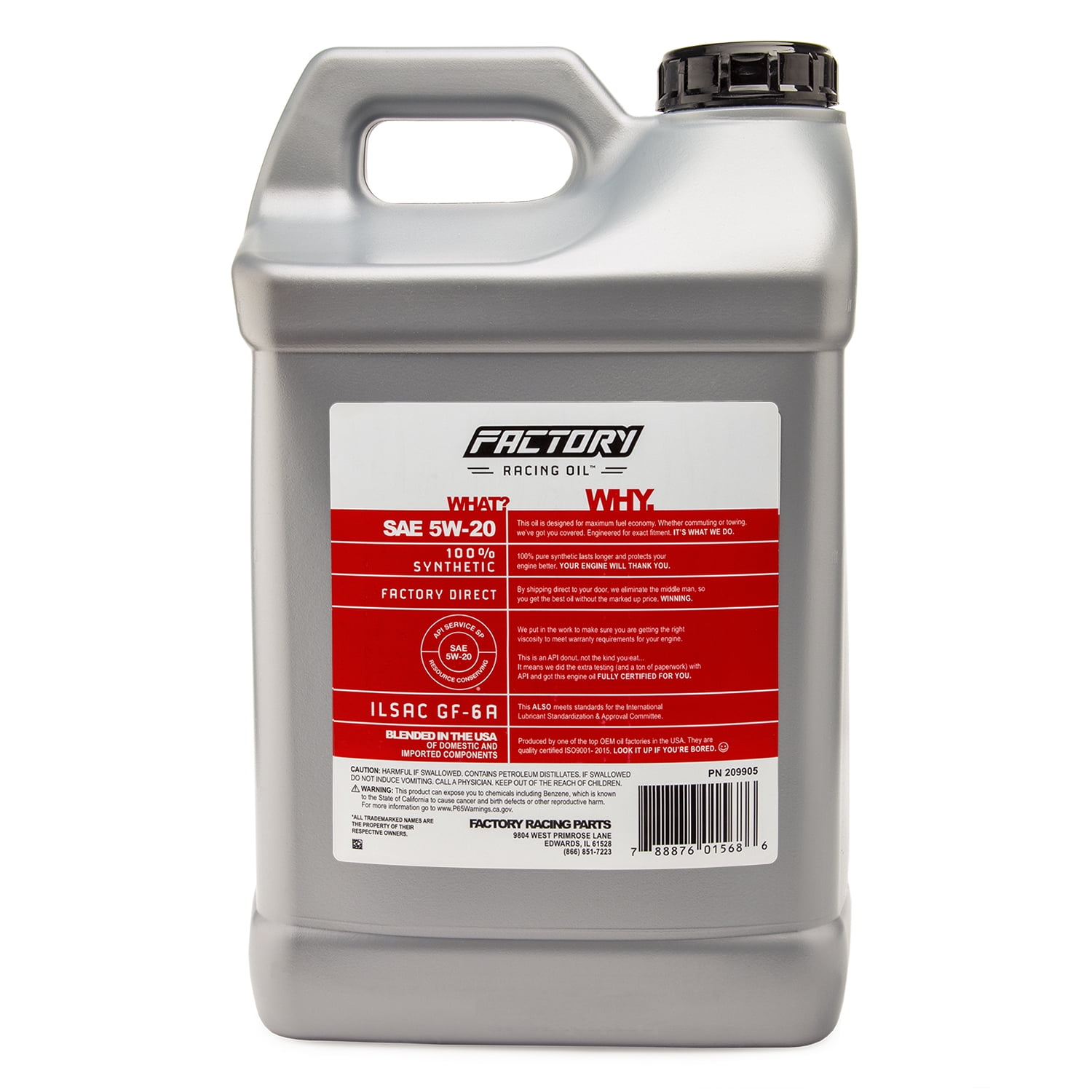 Factory Racing Oil SAE 5W-20 Full Synthetic Truck/SUV Engine Oil- API SP ILSAC GF-6A - 5 Gallon (2x2.5 Gal)