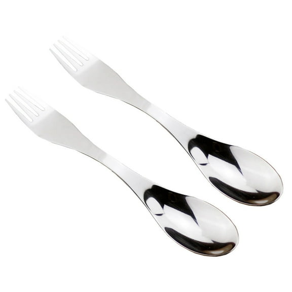KALLORY 2Pcs Spork Stainless Steel Heavy Duty for Camping and Hiking Silver Color