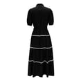thumbnail image 3 of Summer Dresses for Women, Women's 2024 Boho Dress V Neck Short Sleeve Belted Ruffle Hem A-Line Flowy Maxi Dresses Stripe Beach Sundress, 3 of 5