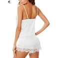 thumbnail image 4 of PULLIMORE Womens Satin Cami Set Sexy Nighties Silky Shorts Deep V Lace Lingerie Sleepwear Set Nightwear (M, White), 4 of 8