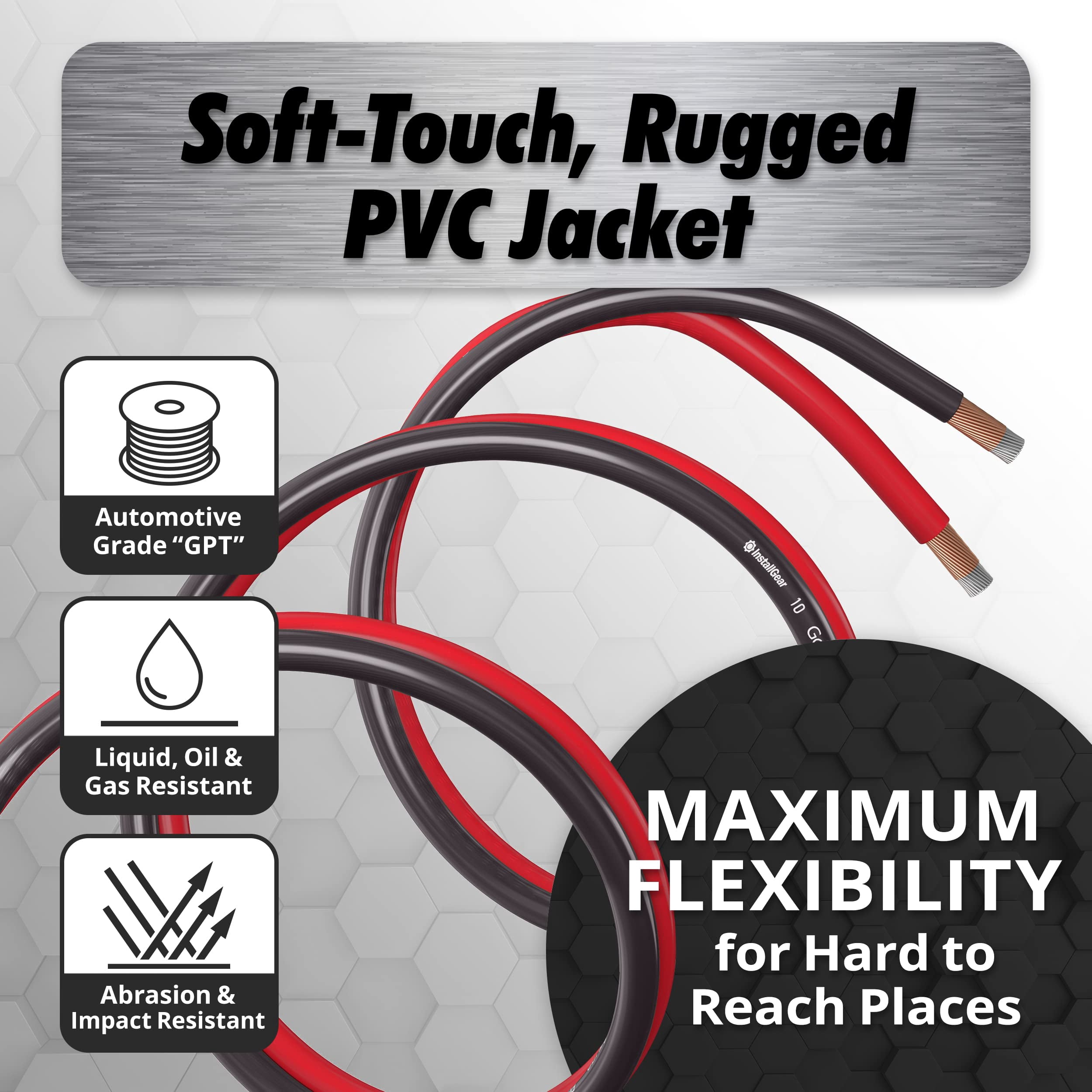 InstallGear 10 Gauge Wire (50ft) Copper Clad Aluminum CAA - Primary Automotive Wire, Car Amplifier Power & Ground Cable, Battery Cable, Car Audio Speaker Stereo, RV Trailer Wiring Welding Cable 10ga