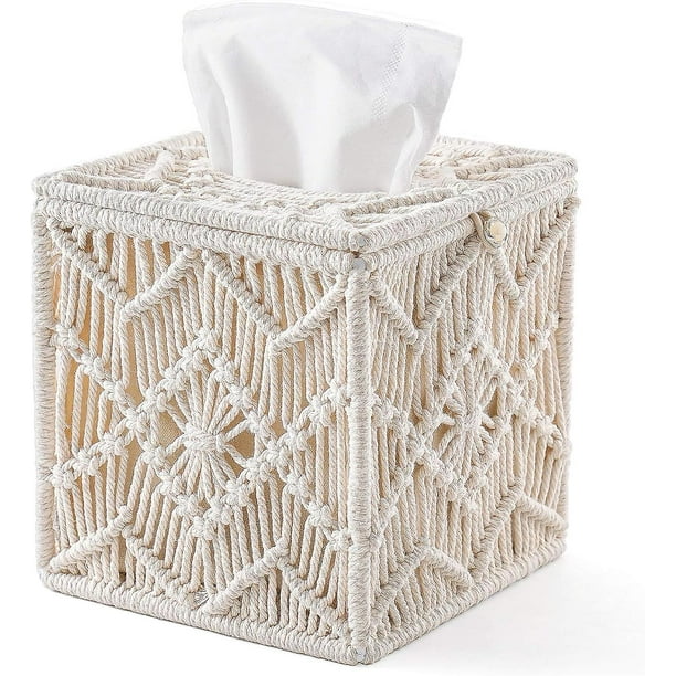 Funda para caja de pañuelos, decoración bohemia, porta pañuelos de papel cuadrado con hebilla de cuentas, macramé