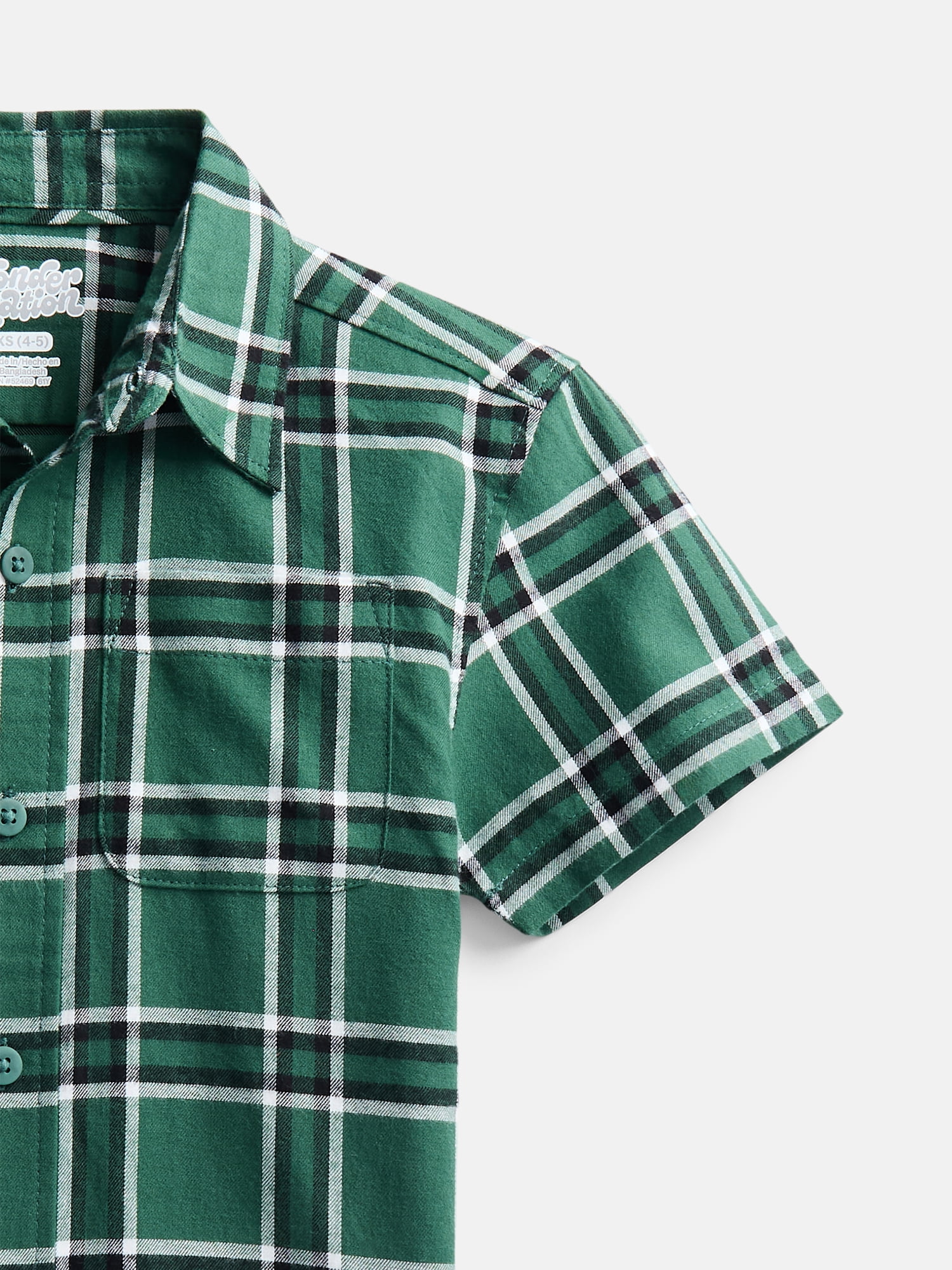 Wonder Nation Boys' Button Front Cotton Shirt with Short Sleeves, Sizes 4-18 & Husky