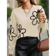 thumbnail image 5 of Suéteres de Punto con Hombros Descubiertos para Mujer, Suéter de Otoño con Flores, Cuello Redondo, Larga y Estilo Moderno. Albaricoque L, 5 of 10