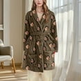 thumbnail image 2 of Oksale Plus Size Flannel Robes for Women with Pockets Cute Graphic Bathrobe Soft Long Sleeve Belt Robe Cozy Mini Pajama Dress for Home 2025 Brown XL, 2 of 6