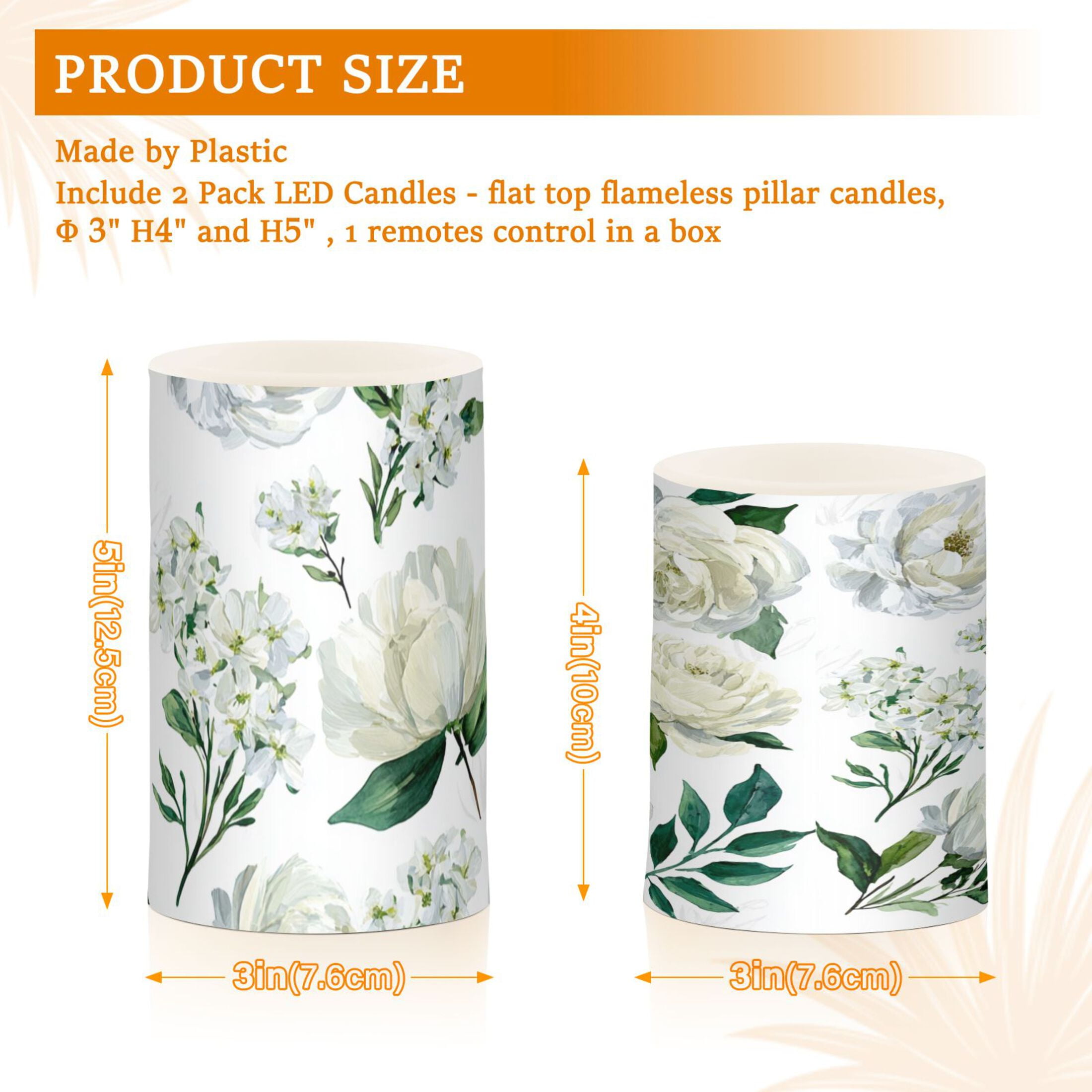 White Roses Flickering Flameless Candles Battery Operated with Remote Timer LED Pillar Candles Set of 2