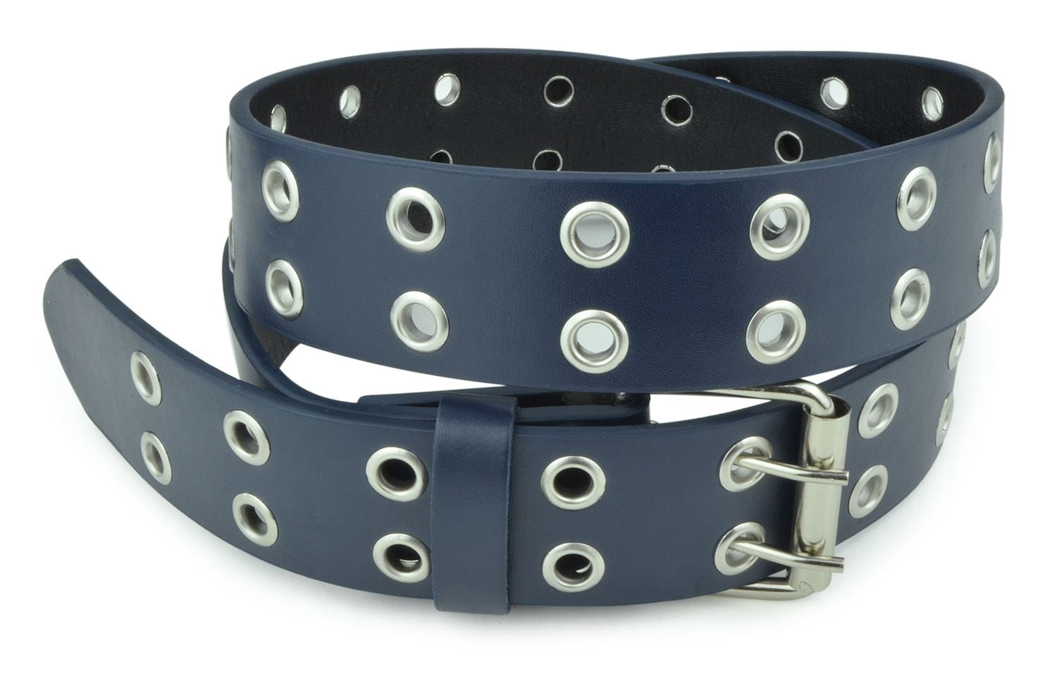 Double Grommet Leather Jeans Belt, Navy 