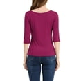 thumbnail image 3 of INSPIRE CHIC Women's Tops Elbow Sleeves Boat Neck Slim Fit Classic Casual Tee Mother's Day Shirt Fuchsia S, 3 of 7