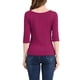 thumbnail image 3 of Camisetas casuales de ajuste slim para mujeres INSPIRE CHIC con mangas de codo y cuello barco en fucsia, talla L, 3 of 7