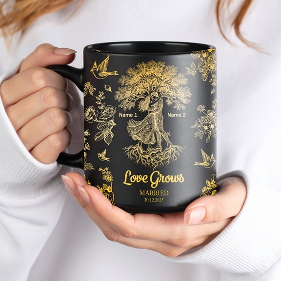 Personalized Valentine's Day Couple Black Ceramic Mug (11oz), wedding anniversary mug