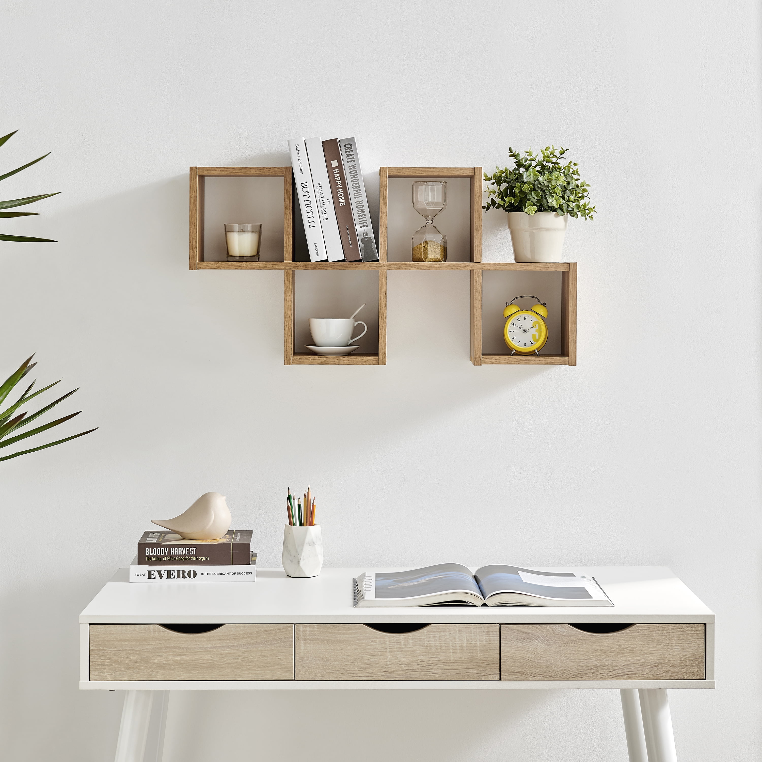 Cubby Chessboard Wall Shelf – Horizontal or Vertical - Chestnut