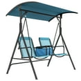 thumbnail image 2 of Outsunny 2 Person Porch Swing with Canopy, Covered Patio Swing with Pivot Storage Table, Cup Holder, & Adjustable Overhead Canopy, Blue, 2 of 9