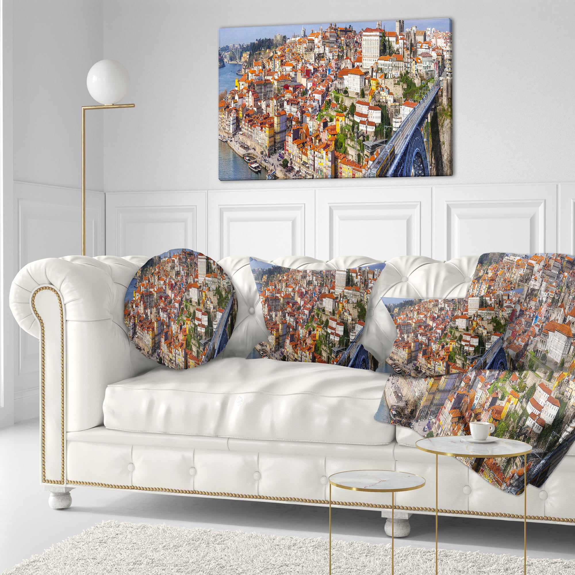 Designart Porto City Panoramic View - Cityscape Photo Throw Pillow - 12x20