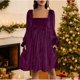 thumbnail image 1 of TaTaai Women's Party Velvet Dress Square Neck Long Sleeve Knee Length Elegant Casual Soft Stretchy Cocktail Evening Dress for Daily Gift, 1 of 9