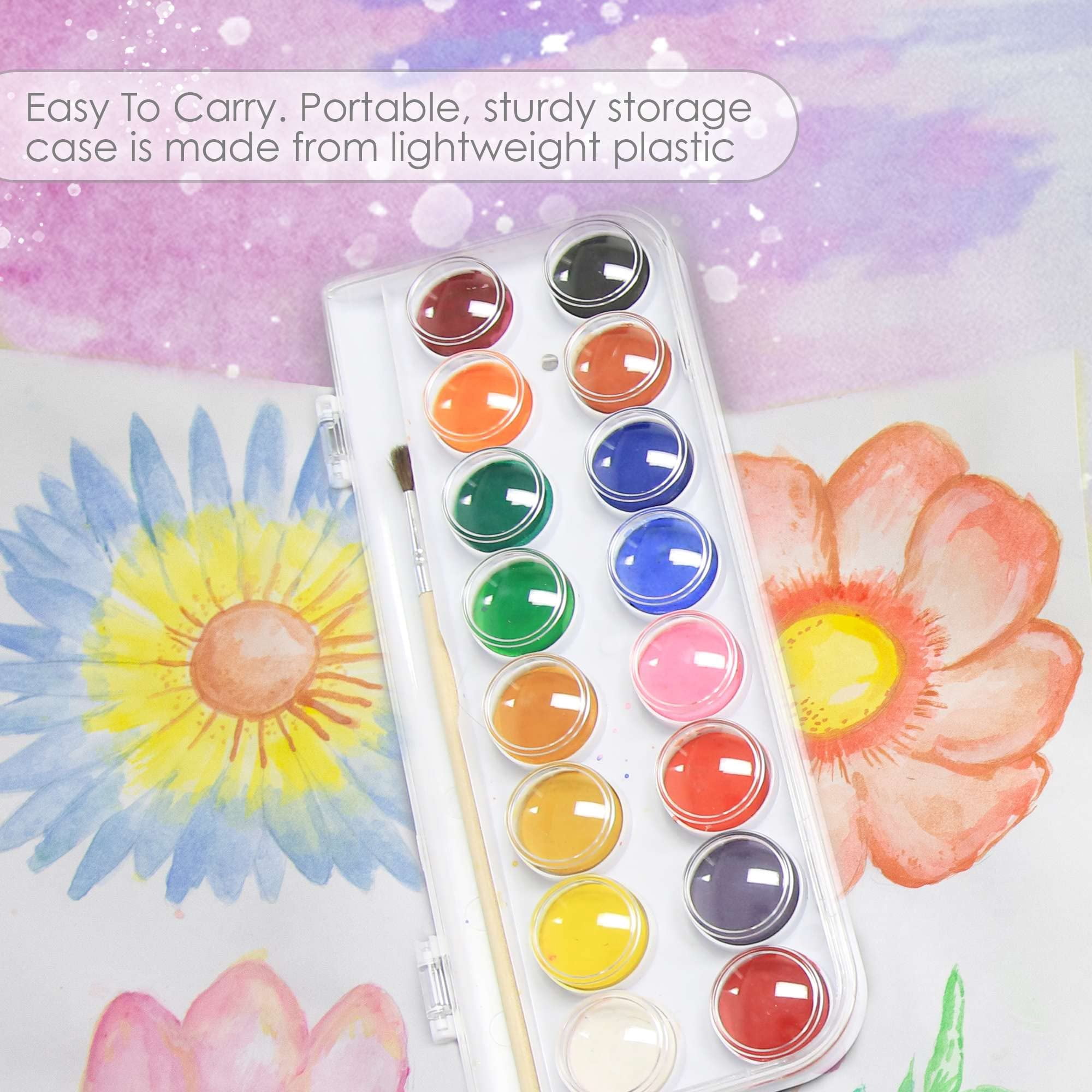 BAZIC Watercolor w/ Brush & Mixing Palette, 16 Color Non-Toxic, 1-Pack