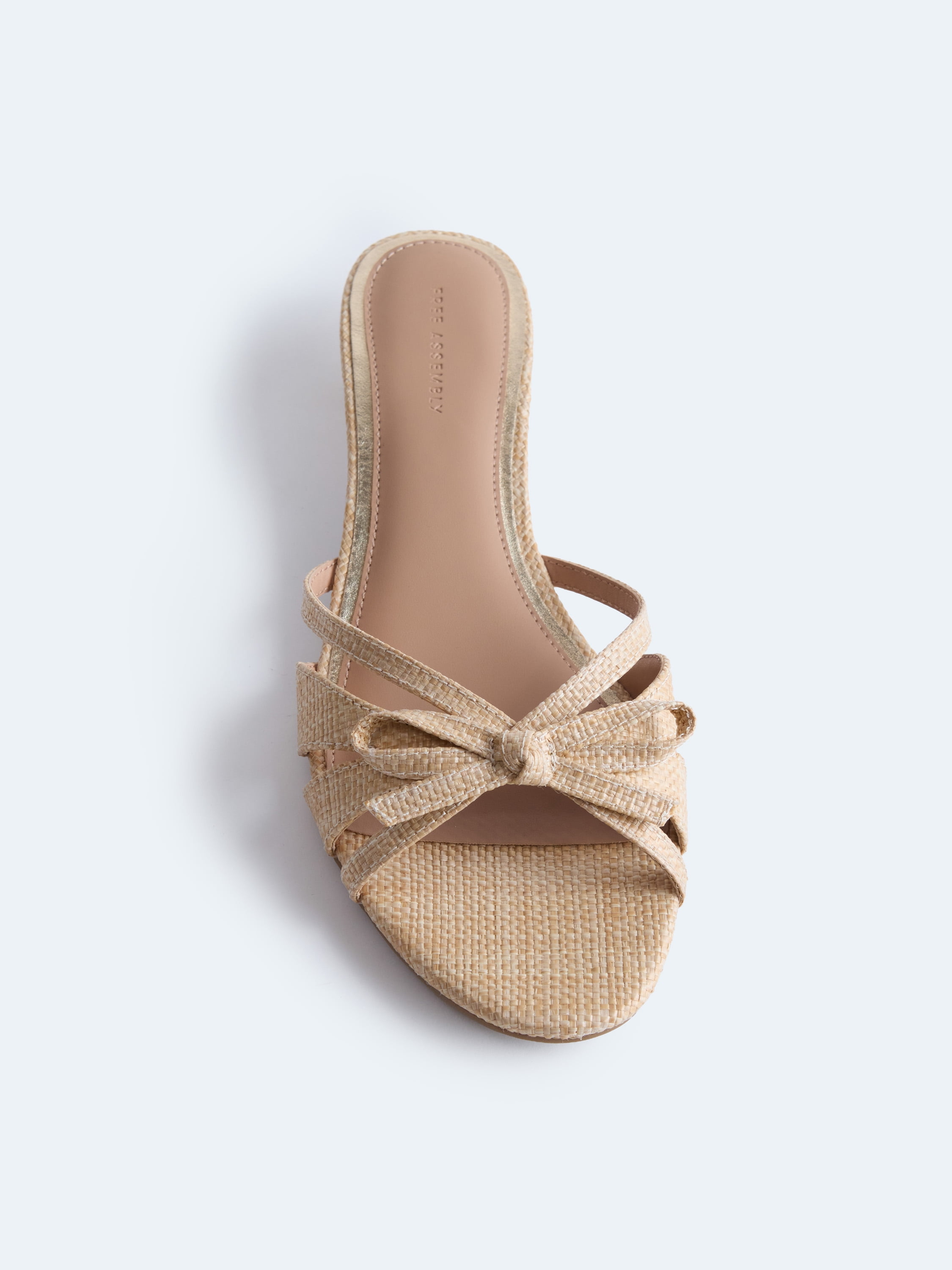Free Assembly Women's Kitten Faux Raffia Kitten Heel Sandals with Bow