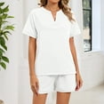 thumbnail image 6 of Lumtrix Women 2 Piece V Neck Matching Lounge Sets Clothing Spring Short Sleeve Shirt And Shorts 2026 Summer Airport Outfit White 2XL, 6 of 8
