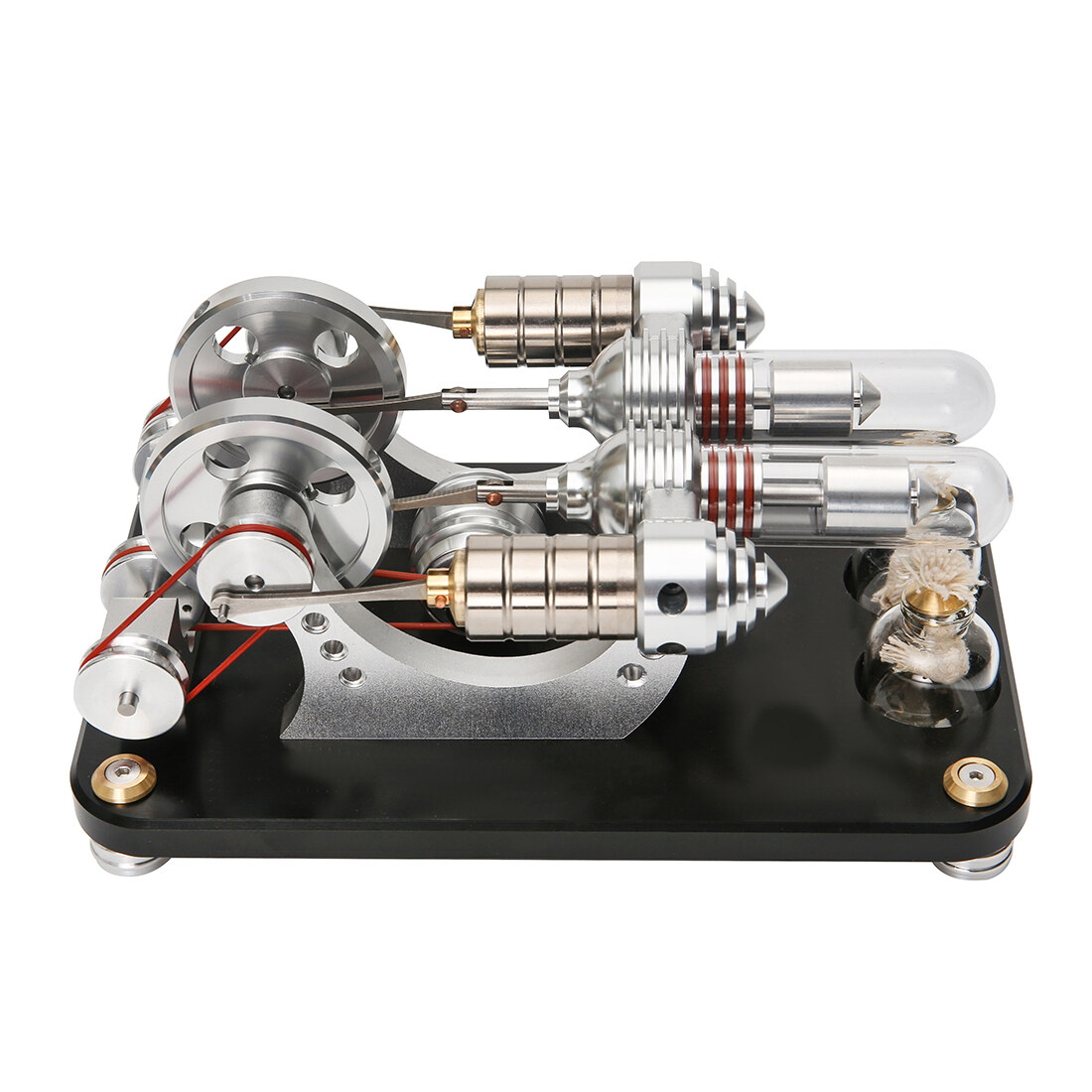 STEM Stirling Engine Model, Dual Cylinder Engine Model Generator with Voltage Display and LED Light, Aluminum Alloy Desktop Collectible Gift for Hobbyists