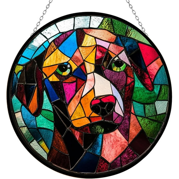 Abstract Modern Dog Stained Glass Suncatcher Window Hanging, Gothic Dragon Christmas Ornaments for Fiction Lovers, Dinosaur Room Decor for Nursery New Home Gifts