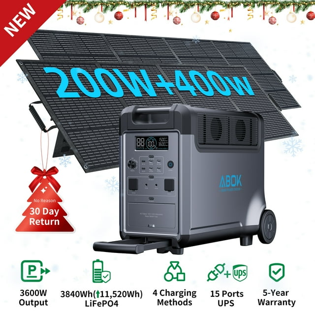 ABOK Ark3600 3840Wh Solar Generator with 600W Solar Panel–Portable Power Station for Home, Camping, RVs, Outages, Off-Grid Green Energy