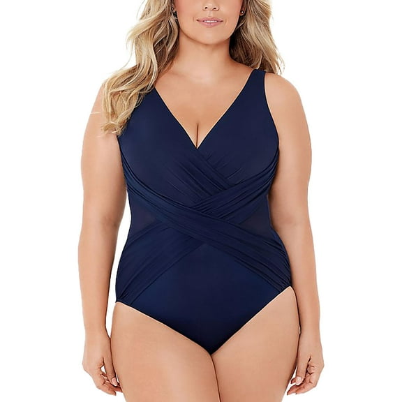 Miraclesuit Womens Plus Solid Crossover One-Piece Swimsuit
