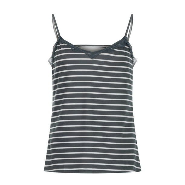 Camiseta sin mangas a rayas sin mangas con tirantes finos informales a la moda de encaje para mujer Fridja gh6379