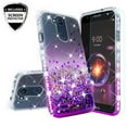 thumbnail image 1 of LG X Power 2 Case LG Fiesta,LG K10 Power,LG X Charge,LG Fiesta 2 Case, Liquid Glitter Cute Phone Case w/[Screen Tempered Glass] Bling Diamond Girls Women - Clear/Purple, 1 of 5