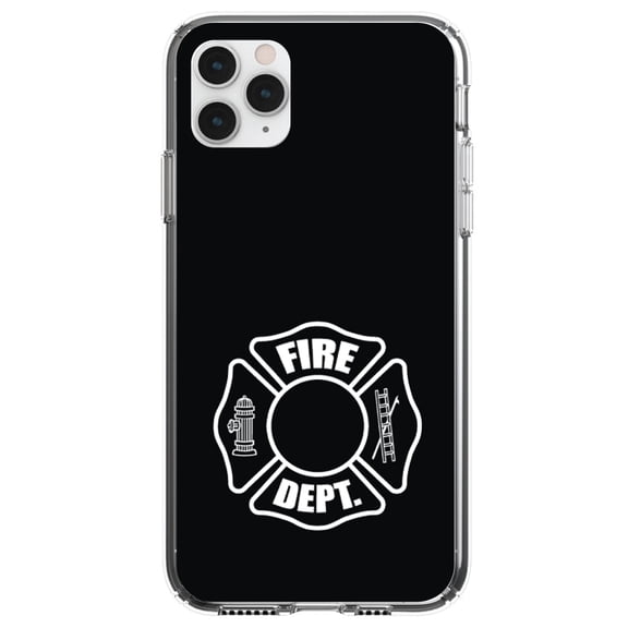 DistinctInk Clear Shockproof Hybrid Case for iPhone 13 (6.1" Screen) - TPU Bumper, Acrylic Back, Tempered Glass Screen Protector - White Fire Department Maltese Cross - First Responders
