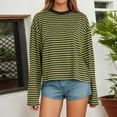 thumbnail image 2 of Bibifish Womens T-shirts casual Long Sleeve drop shoulder Striped T shirts oversized soft crewneck breathable Autumn tee tops for ladies, 2 of 4