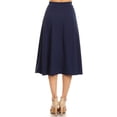 thumbnail image 3 of Women's Solid Basic Casual Elastic Waist A-line Flared Midi Skirt S-3XL, 3 of 7