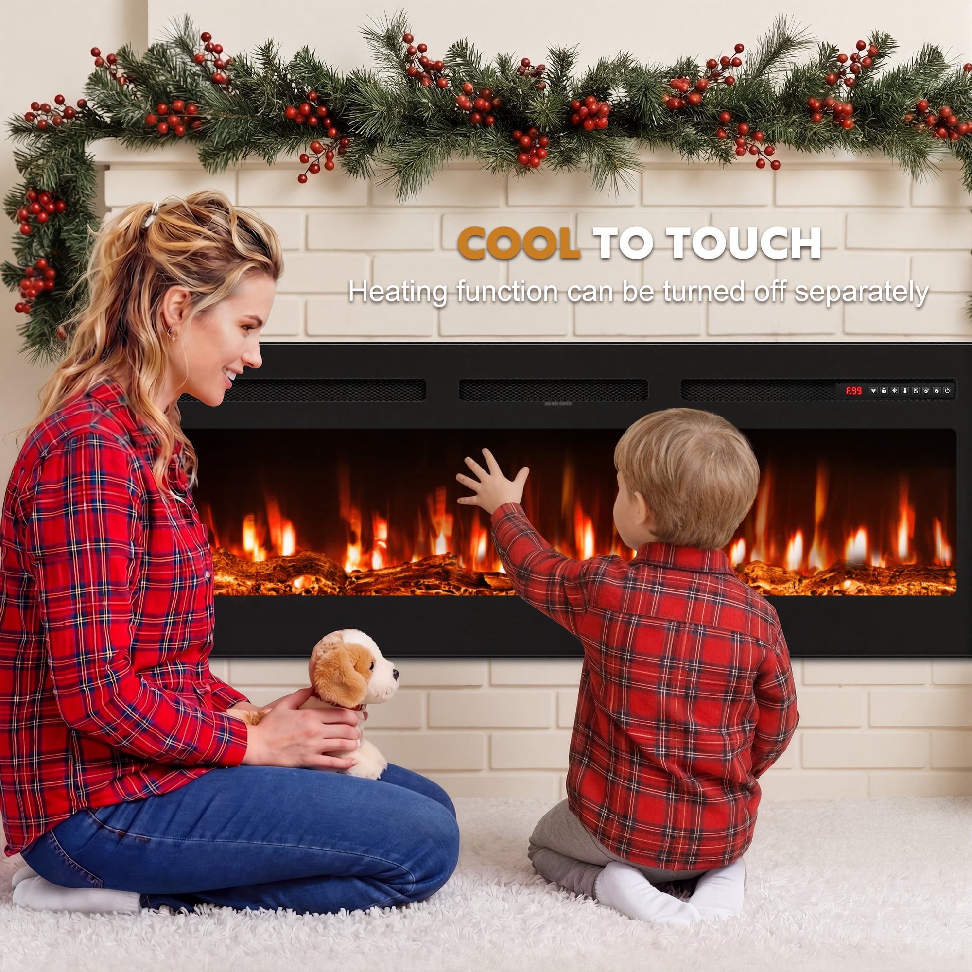 Patiosunny 60" WiFi Electric Fireplace, Freestanding/Inserts/Wall Mounted Fireplace Heater, 12 Flame Colours, with WiFi Remote Control&Smart App, 12H Timer, for Living Rooms and Bedrooms