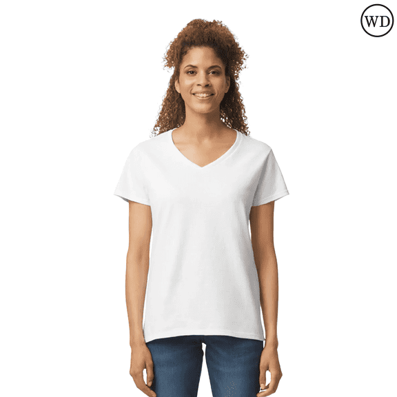 Gildan Heavy Cotton Women’s V-Neck T-Shirt, 100% Cotton, Soft & Durable, Semi-Fitted, White, S