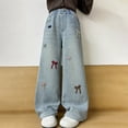 thumbnail image 2 of Shadoumai Girls Wide Leg Jeans Baggy Bow Embroidery High Elastic Mid Waist Denim Pants Y2K Trendy Tween Skater Streetwear 7-13Y, 2 of 9