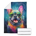 thumbnail image 2 of Hippie French Bulldog Portrait oil painting Watercolor Tie-dye Vintage Cozy Fleece Blanket Dog Lover Gifts Warm Soft Throw Blanket - 00015, 2 of 5