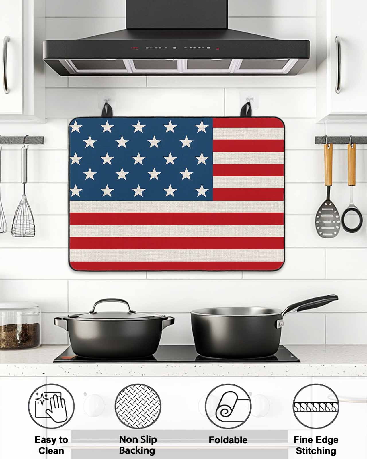 Stove Top Covers for Electric Stove, 4th of July Glass Stovetop Cover Protector, Red Stripes Independence Day Induction Cooktop Protector Oven Mat for Kitchen Countertop 24"x21"