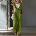 thumbnail image 2 of SAWOBUUN Women Sleeveless Ruffle Trim Wide Leg Jumpsuit Casual V Neck Cotton Loose Fit Overalls Summer Vacation Long Pants, 2 of 6