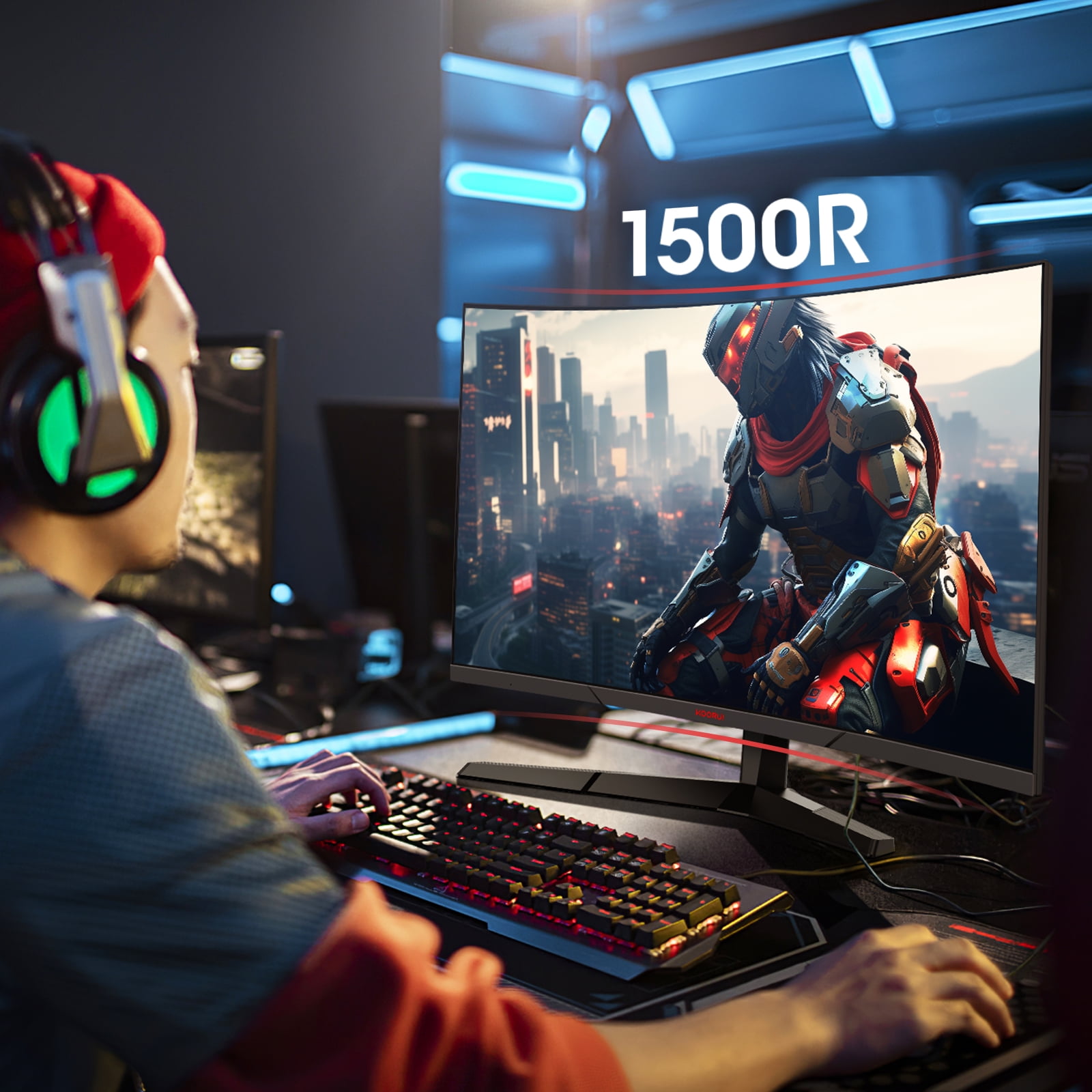 KOORUI Monitor de Juegos Curvo de 27 Pulgadas, Monitores de Computadora FHD de 165 Hz, 100% sRGB, Adaptative-sync, 27E6C