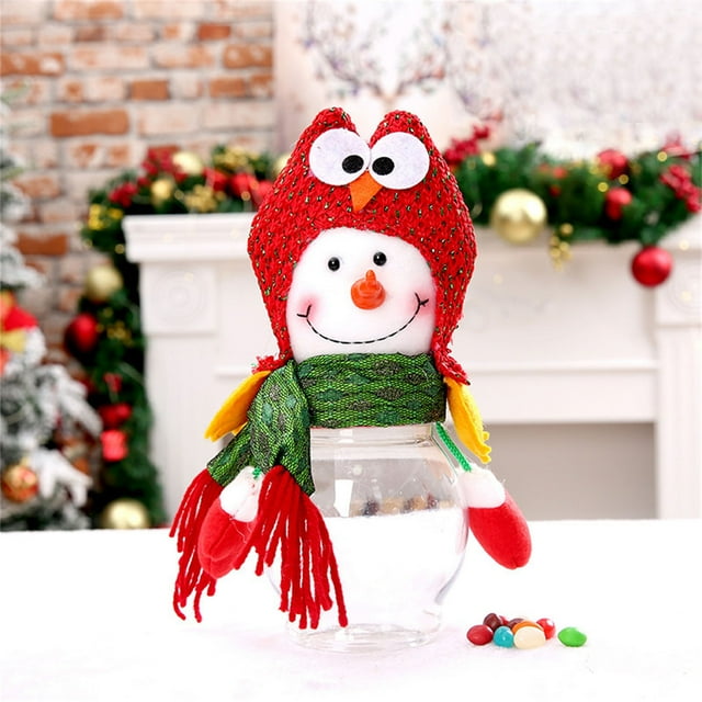 Heliisoer 2 In 1 Christmas Candy Jars Clear Plastic Cookie Jar Santa Doll Sweet Gift