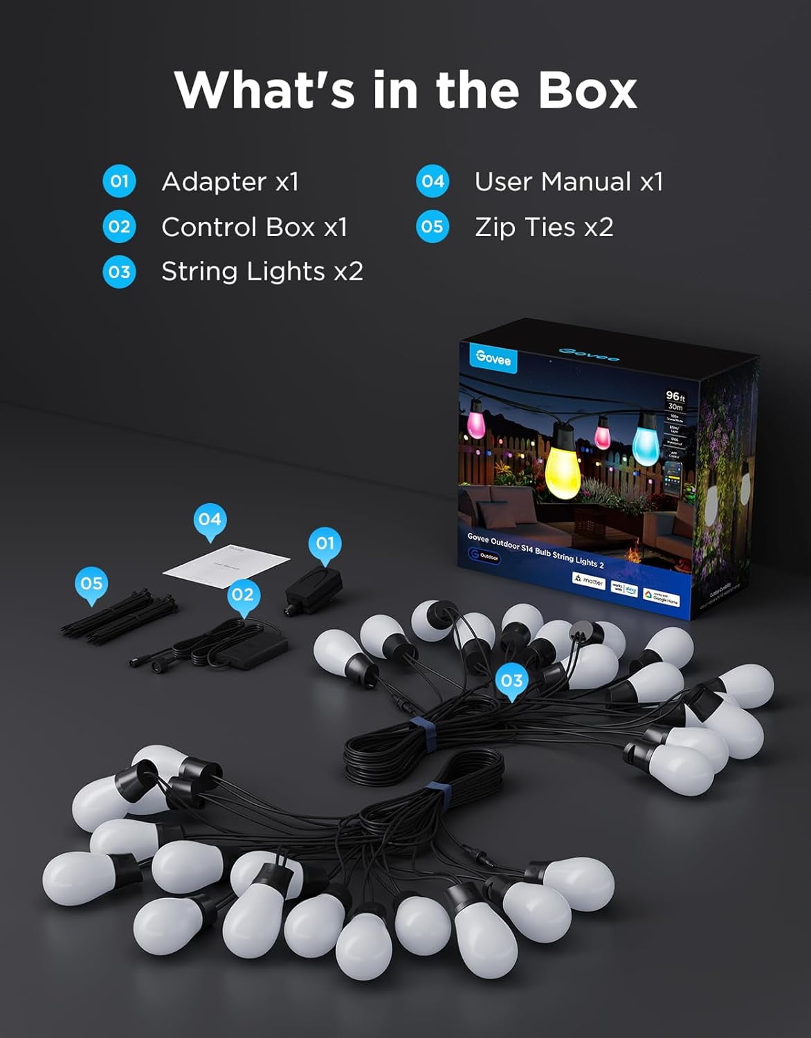 Govee 96ft Smart Outdoor S14 Bulb String Lights 2