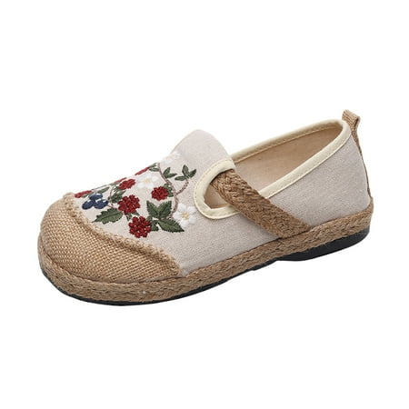

Pejock Women s Loafers Womens Slip-Ons Sneakers Ladies Fashion Canvas Sneakers Round Head Ethnic Style Embroidered Shoes Shallow Cut Low Top Soft Bottom Cloth Shoes Non Slip Light-Weight Shoes