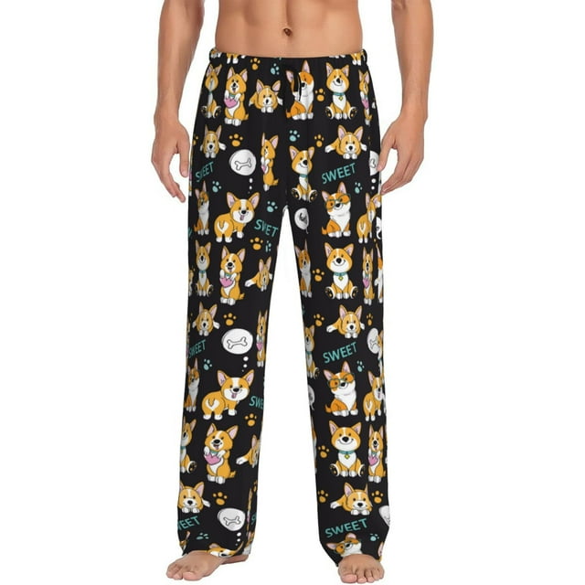 Balery Cute Dogs Corgi Pantalones de pijama para hombre, pijama ultraligero, pantalón de descanso-Medium