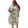 thumbnail image 3 of Women's Peacock Print Tiered Midi Dress With 3/4 Sleeves, 3 of 3