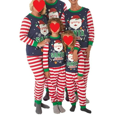 

Family Matching Christmas Pajamas Set Santa Print Tops Striped Pants Xmas Holiday Loungewear Sleepwear Jammies Pjs Outfit