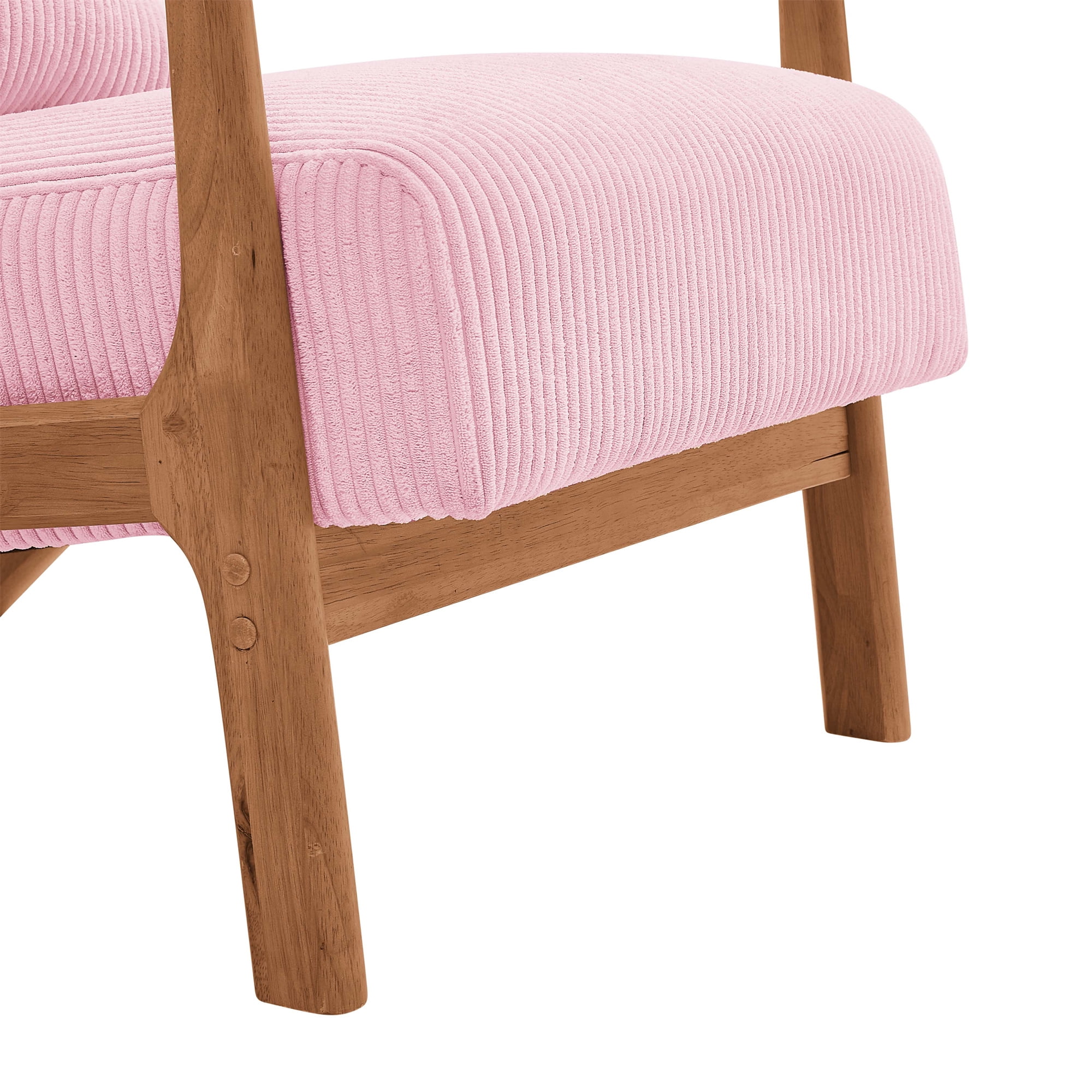 Aukfa Corduroy Mid Century Modern Accent Chair w/ Wood Frame&Pillow for Living Room, Pink