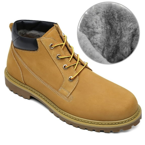 CMR CHAMARIPA Height Increasing Boots For Men - Fur Lining Yellow-Brown Nubuck Hiking Boots 6CM / 2.36 Inches