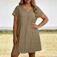 thumbnail image 3 of Busydd Plus Size Dresses 2026 Fashion V Neck T Shirt Dress Casual Solid Color Tunic Dress Short Sleeve Ankle Length Daily Flowy Summer Dresses for Women @2 L, 3 of 6