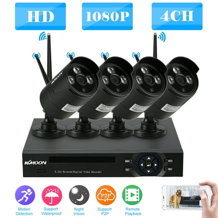 KKmoon 4CH 1080P HD WiFi NVR Kit with 4pcs 1.0MP Wireless WiFi Waterproof Outdoor Bullet IP Camera Support P2P Onvif IR-CUT Night (Best Ip Camera For The Money)