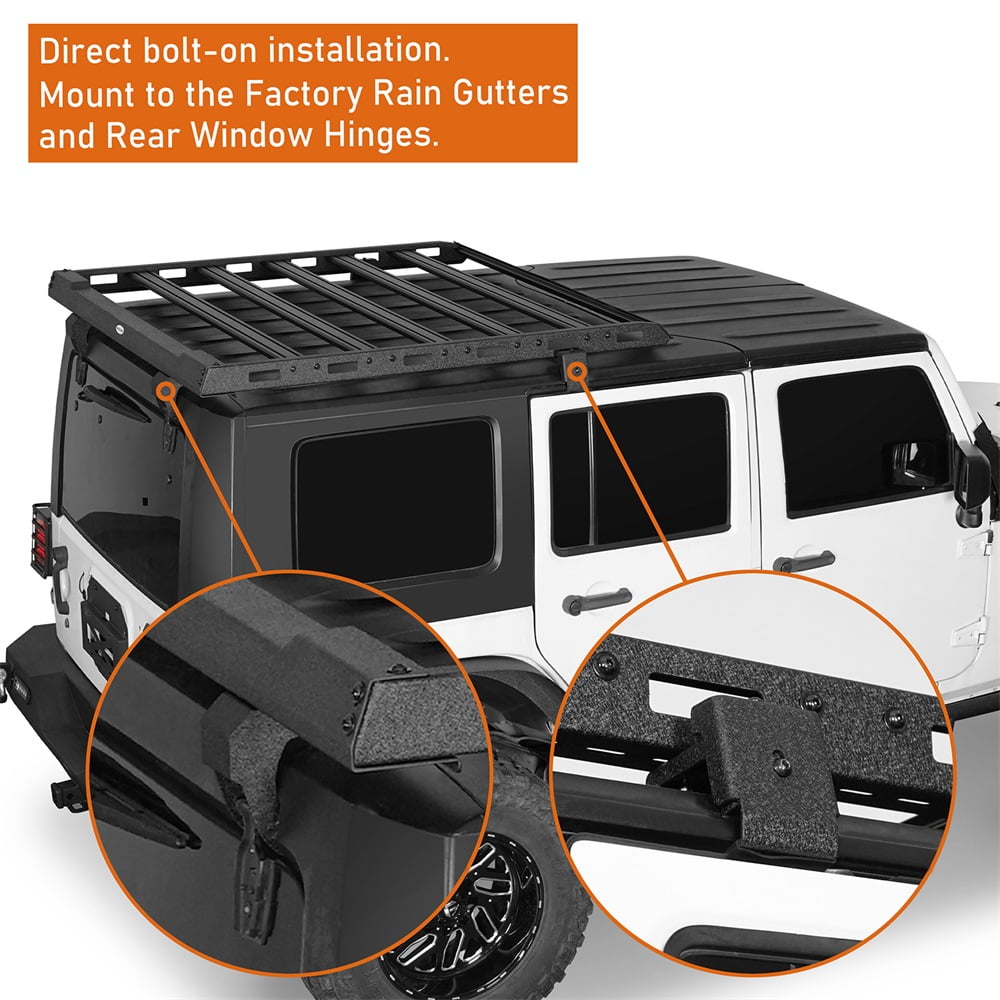 Hooke Road Steel Roof Rack Cargo Luggage Carrier Fit 2007-2018 Jeep Wrangler JK 2Door/4Door Black